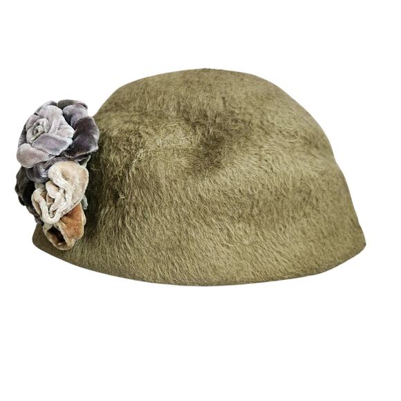 Vintage Marcia Lacher Millinery Felt Hat Floral Detal Hot Pink Lining Green GUC main image 5